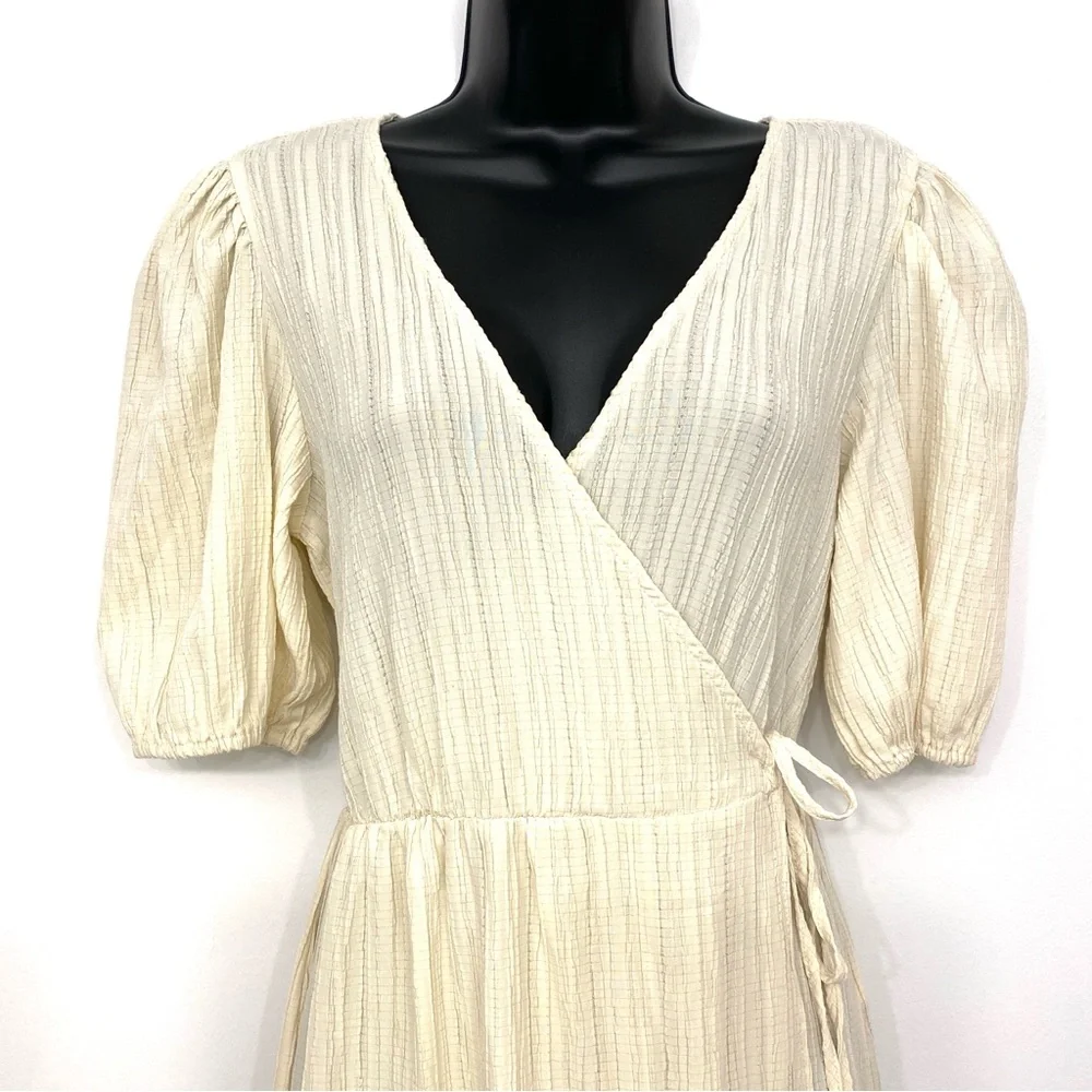 Stradivarius Cream Wrap Midi Dress - Size M - Picture 3 of 15